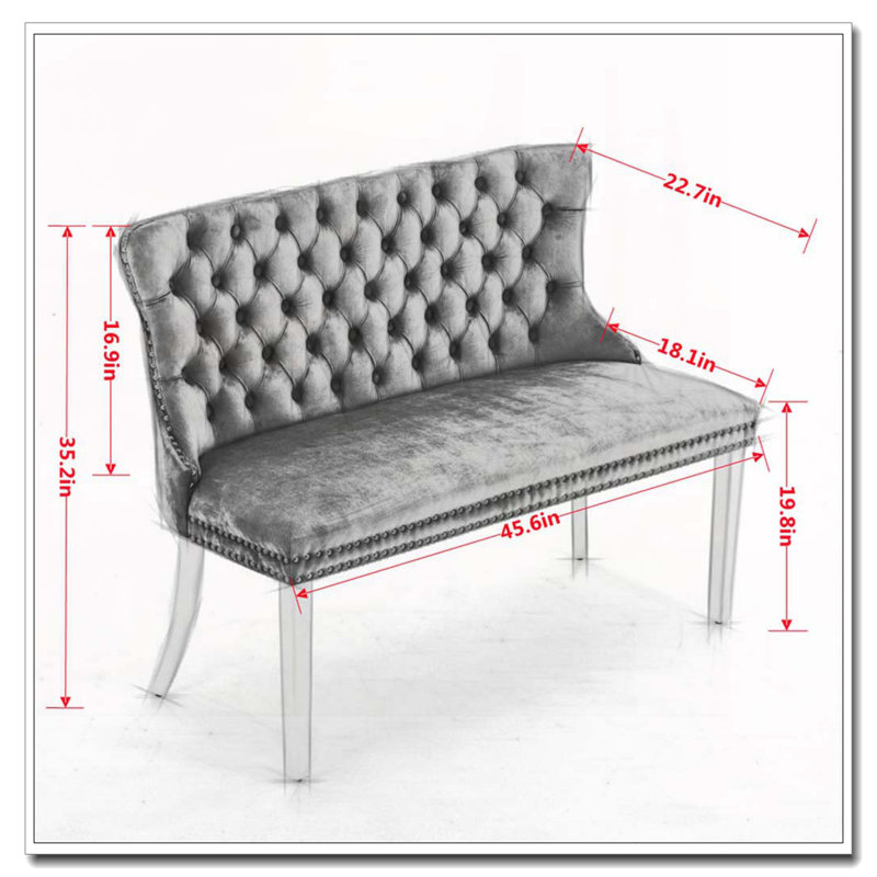 Velvet Double Dining Loveseat Bench, Gray/Silver