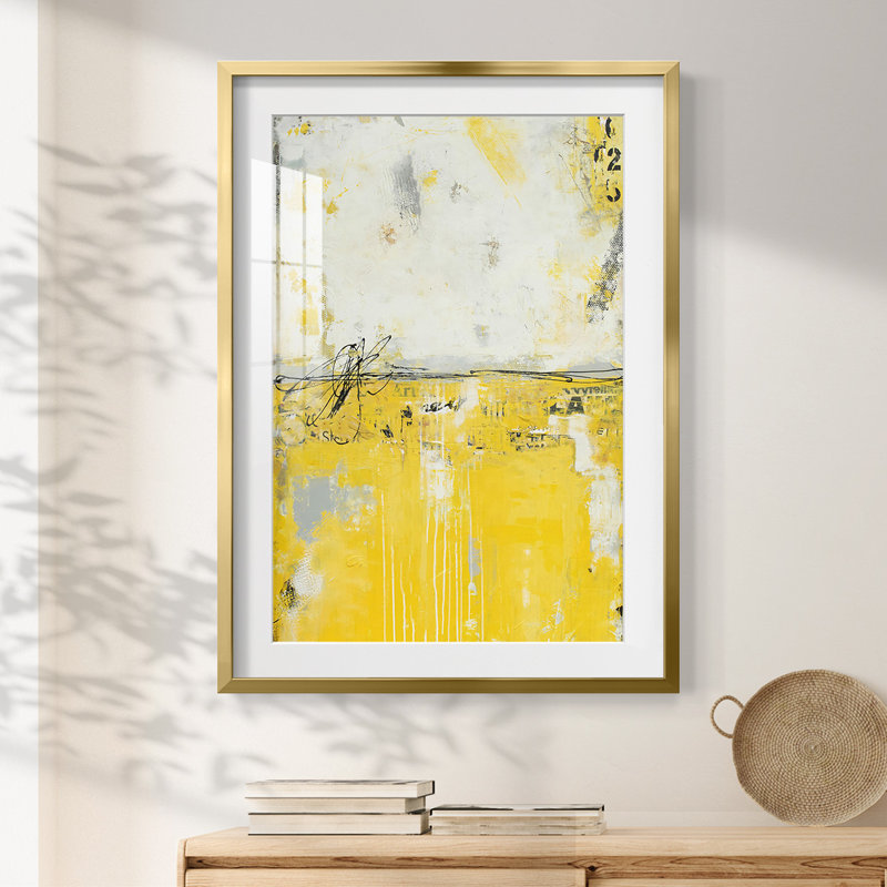 Jaune lié - imprimé encadré, H 28,5 po x l 20,5 po, Doré
