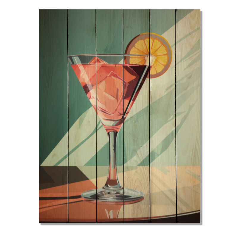 «Drink Minimalistic Cocktail Colorful II» sur bois, H 40 po x l 30 po x P 0,78 po