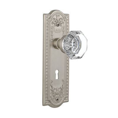 Clear Crystal Waldorf Interior Mortise Door Knob with Meadows Long Plate