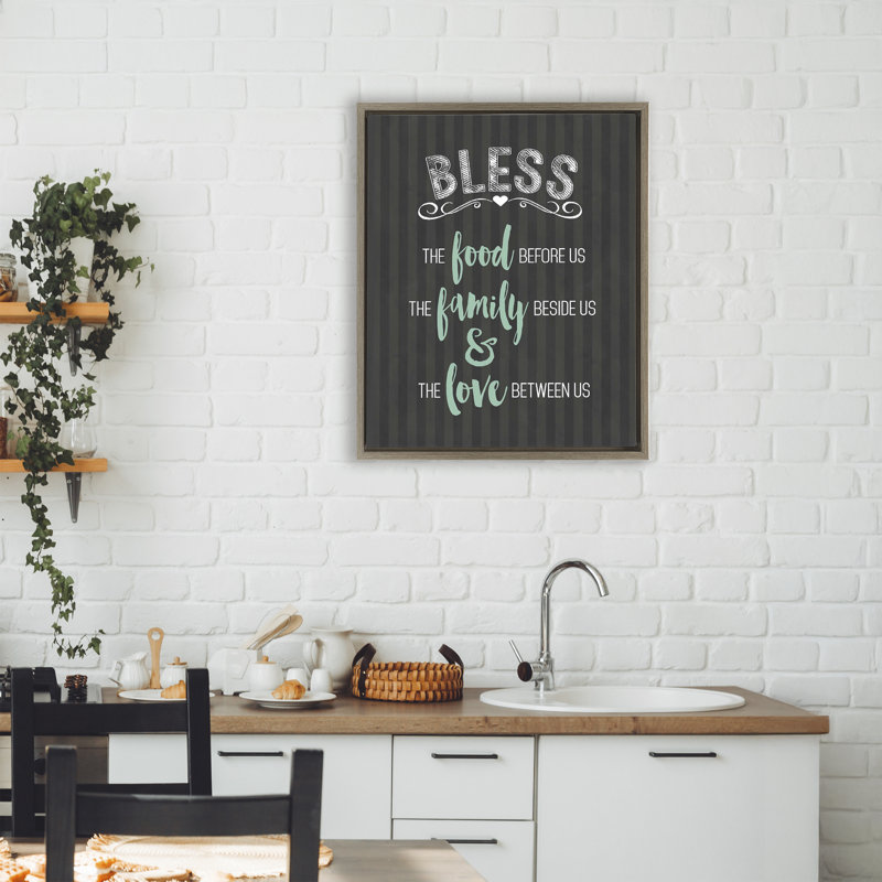 Cadre flottant Bless The Food Family & Love, design par Lettré et doublé, H 21 po x l 17 po, Cadre flottant orme Montalcino