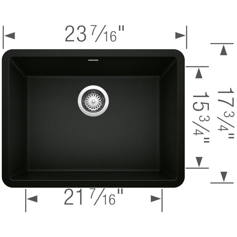 Precis Silgranit 24" Single Bowl Undermount Kitchen Sink - Coal Black, Coal Black