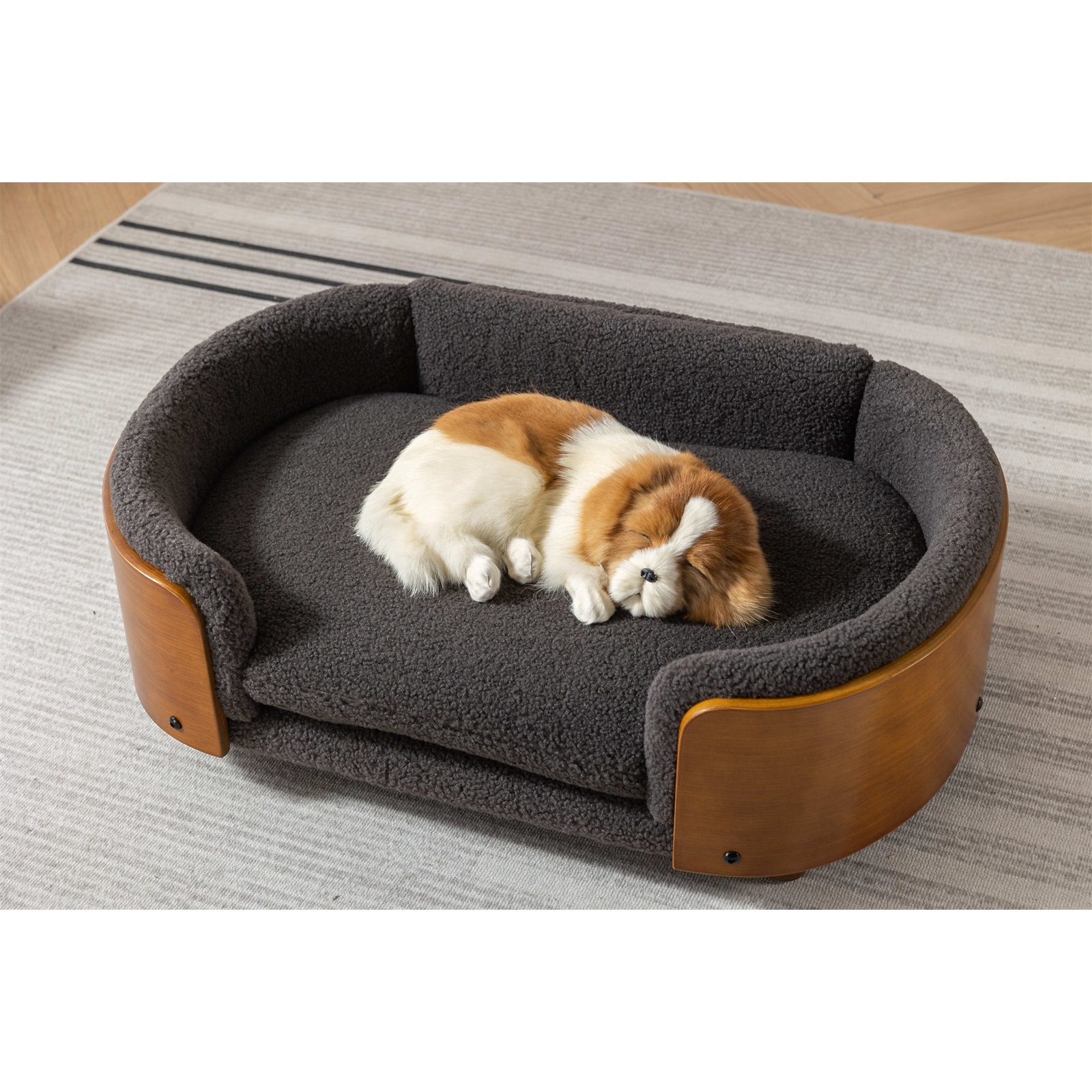Inira Pet Bed, 38.58" W x 26.77" D x 11.02" H, Dark Gray/Walnut