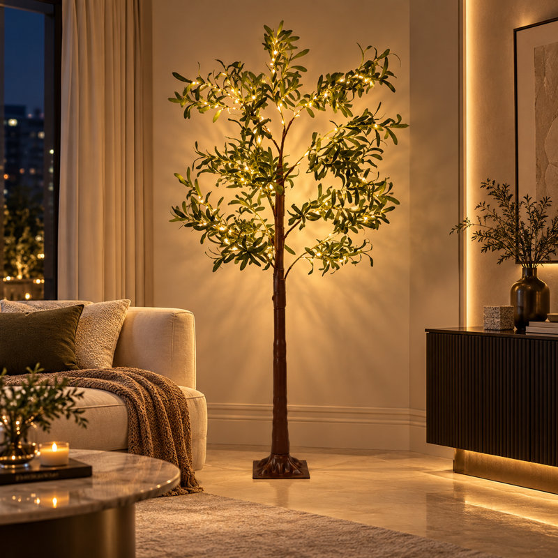 Lampe sur pied à branches artificielles à DEL 35 pouces avec tronc brun pour une ambiance de salon confortable