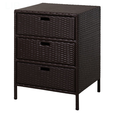 Armoire à serviettes d'extérieur, organisateur de rangement pour piscine en rotin PE, porte-serviettes d'extérieur autoportant pour piscine avec 3 tiroirs et matériau résistant aux intempéries