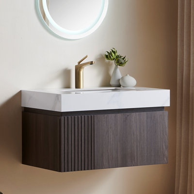 Meuble-lavabo mural 30 po avec comptoir en pierre frittée et lavabo en céramique Muri