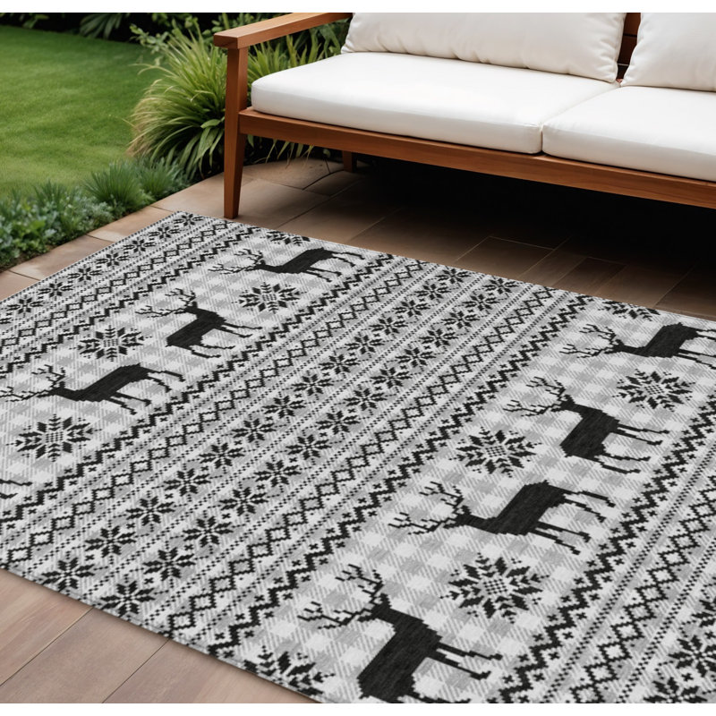 Tapis intérieur et extérieur lavable cerf noir et ivoire 8 pi x 10 pi