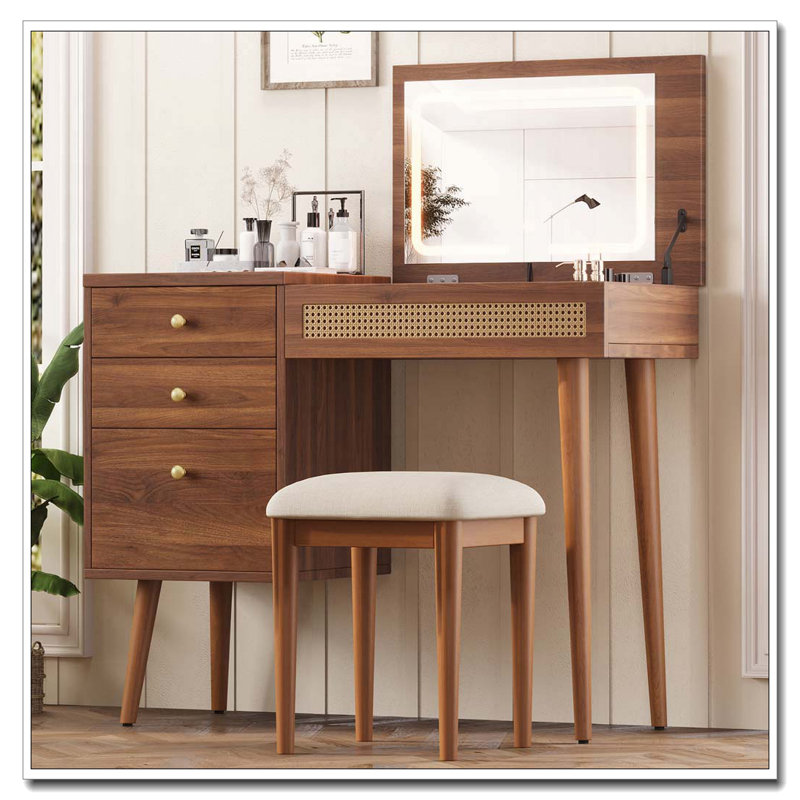 39" Retro Bohemian Vanity Set with LED Mirror