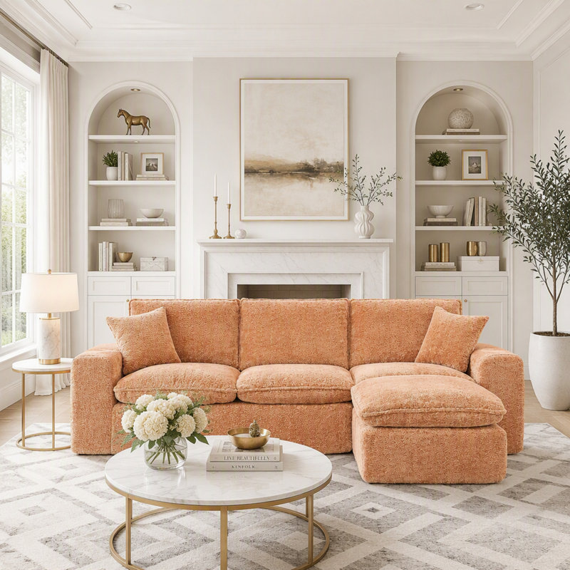 Canapé modulaire moderne avec méridienne réversible Boucle Modern, Boucle orange