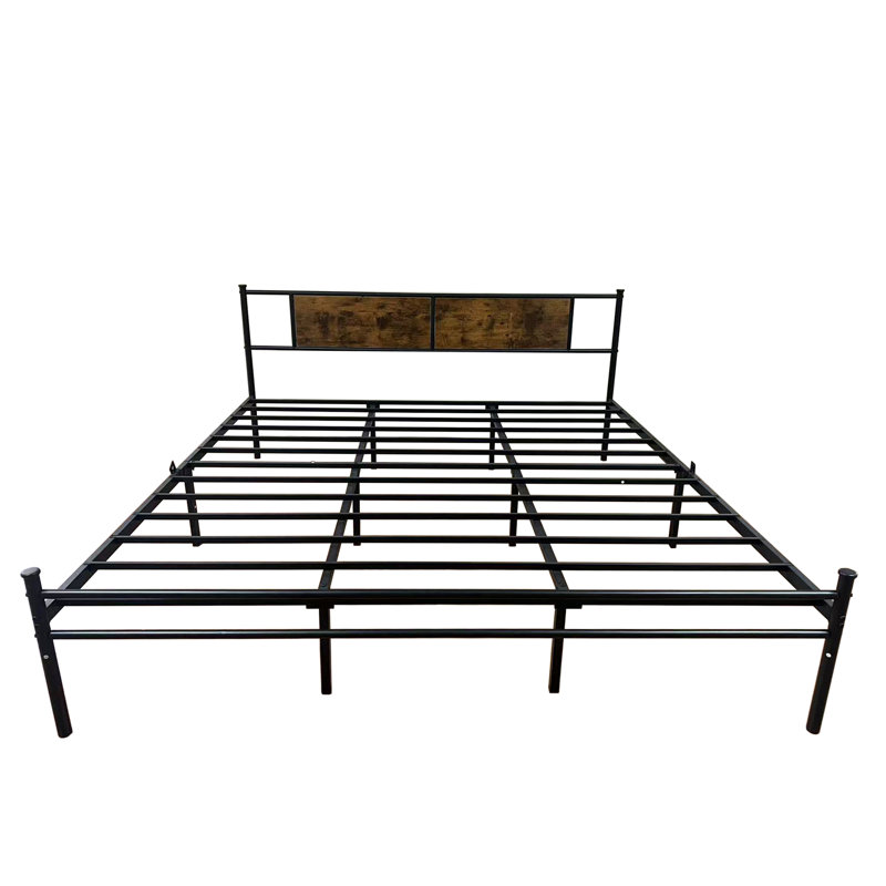 Structure de lit KING avec tête et pied de lit en bois, sommier plateforme en métal pour lit grand format, Très grand lit