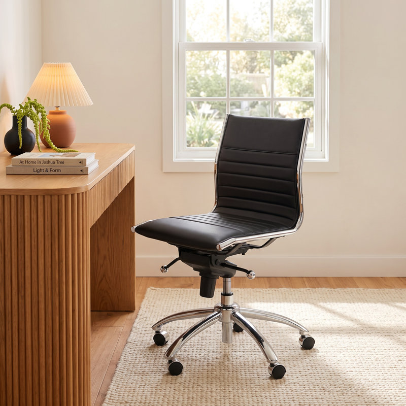 Naida Faux Leather Swivel Task Chair, Black Faux Leather, No