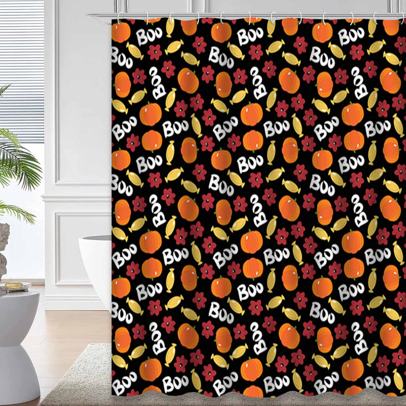 Rideau de douche Bright Orange avec 12 crochets Bright Pumpkins Candies, L 72 po x l 84 po