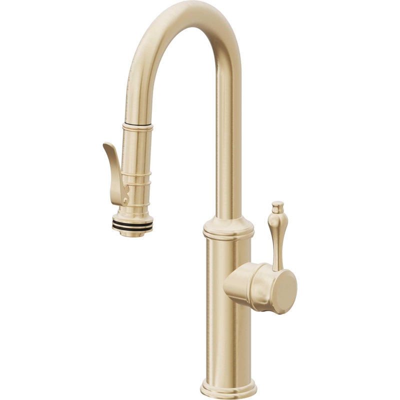 Davoli Pull-Down Prep/Bar Faucet with Squeeze Sprayer, Satin Brass