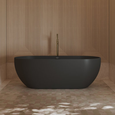 Baignoire autoportante MonBlari 68" x 31" en acrylique noir avec trop-plein et bonde rétractable pour salle de bain