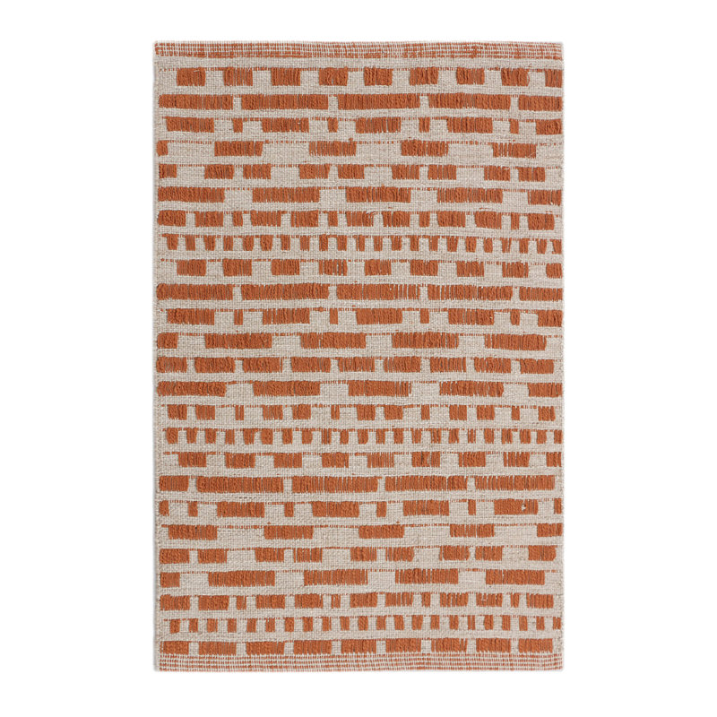 Cotton Geometric Area Rug in Orange/Beige, Rectangle 8' x 10'
