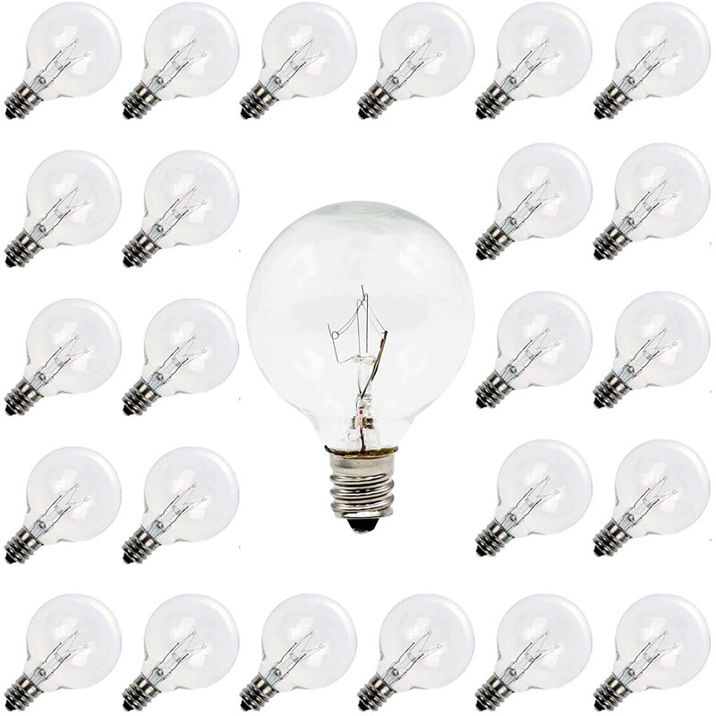 25 ampoules incandescentes 5 watts G40 blanc chaud E12 / base candélabre