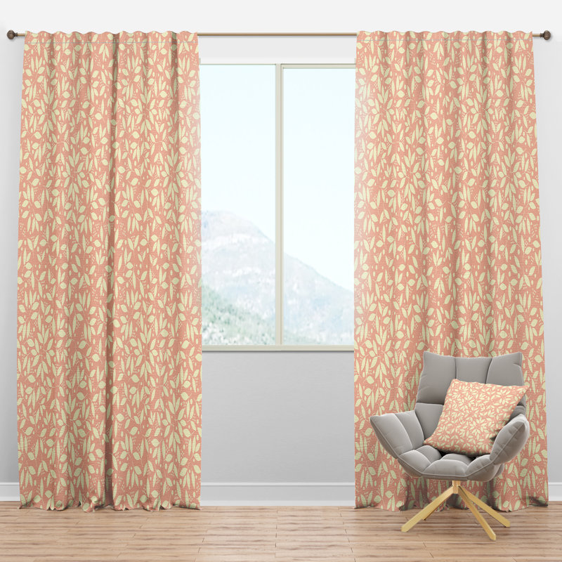 Panneau de rideau simple semi-diaphane rétro à motif floral rétro V - Mid-Century, l 52 po x L 90 po