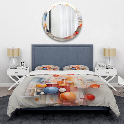 Ensemble de housse de couette à motif géométrique abstrait orange et bleu en harmonie I
