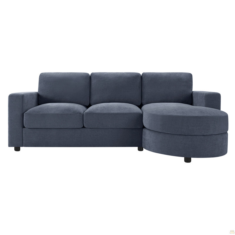 Sectional Sofa 84.6" L-Shaped Sofa Couch With A Curved Chaise Lounge, USB Ports And Side Storage Pockets, Blue Chenille