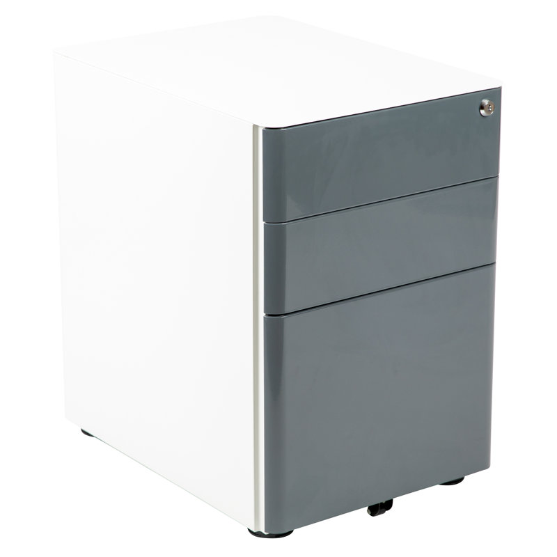 Stephana 3-Drawer Locking Mobile Vertical Filing Cabinet, White/Charcoal