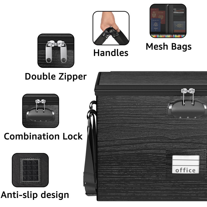 Fireproof Document Box File Organizer - Portable Locking Filing Storage Box With Handle Waterproof For Hanging Letter/Legal Folder Important Document