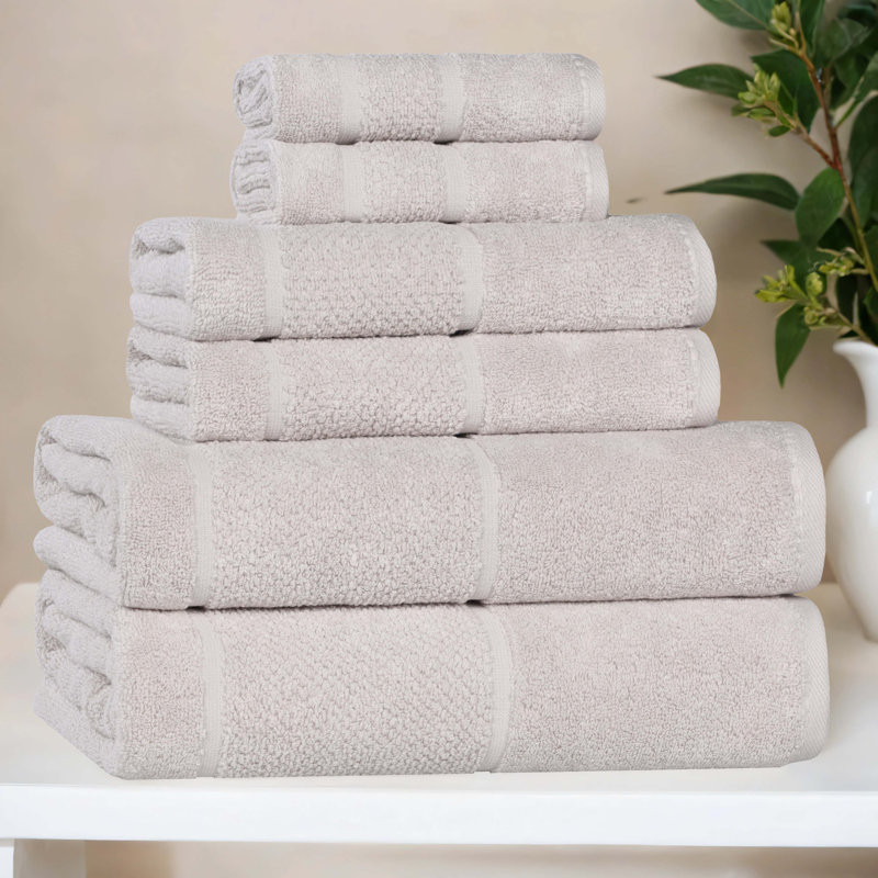Mile Smart Twist Viscose Cotton Blend Medium Weight Solid Thick Border Towel Set, 6 Piece Towel Set, Silver