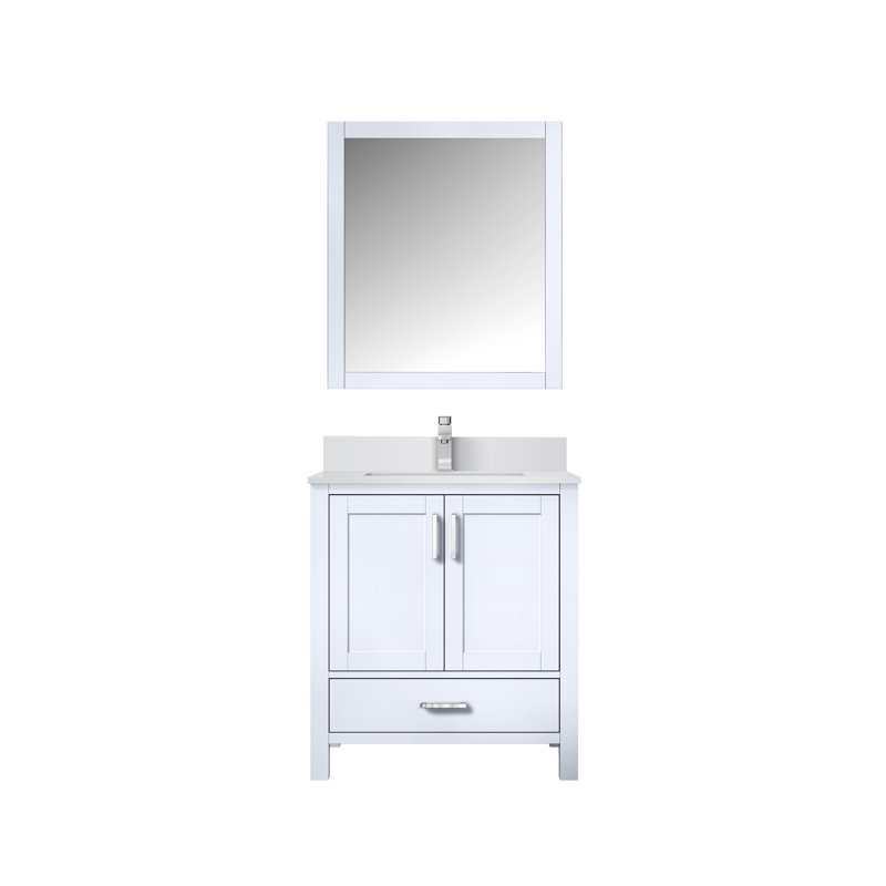 Jacques 30 in. W x 22 in. D Bath Vanity, Faucet Set, and 28 in. Mirror, White Quartz, White