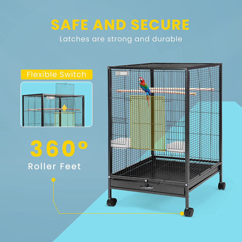 Black 30-Inch Steel Bird Cage with Rolling Stand