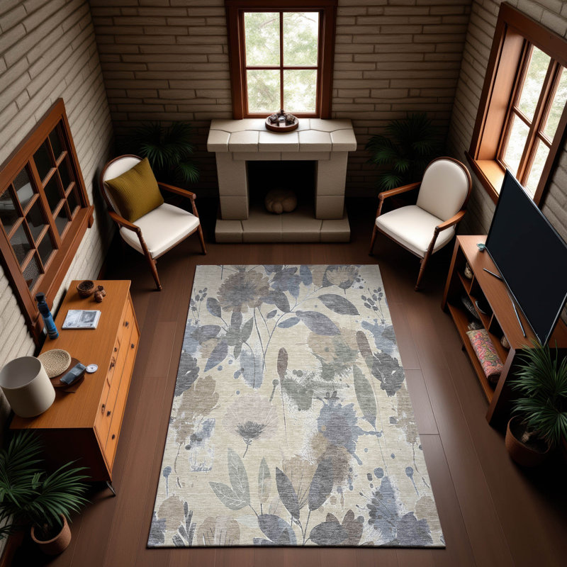 Premium Machine Washable Harjo AMF1549 Floral Rug, Rectangle 2'6" x 3'10"