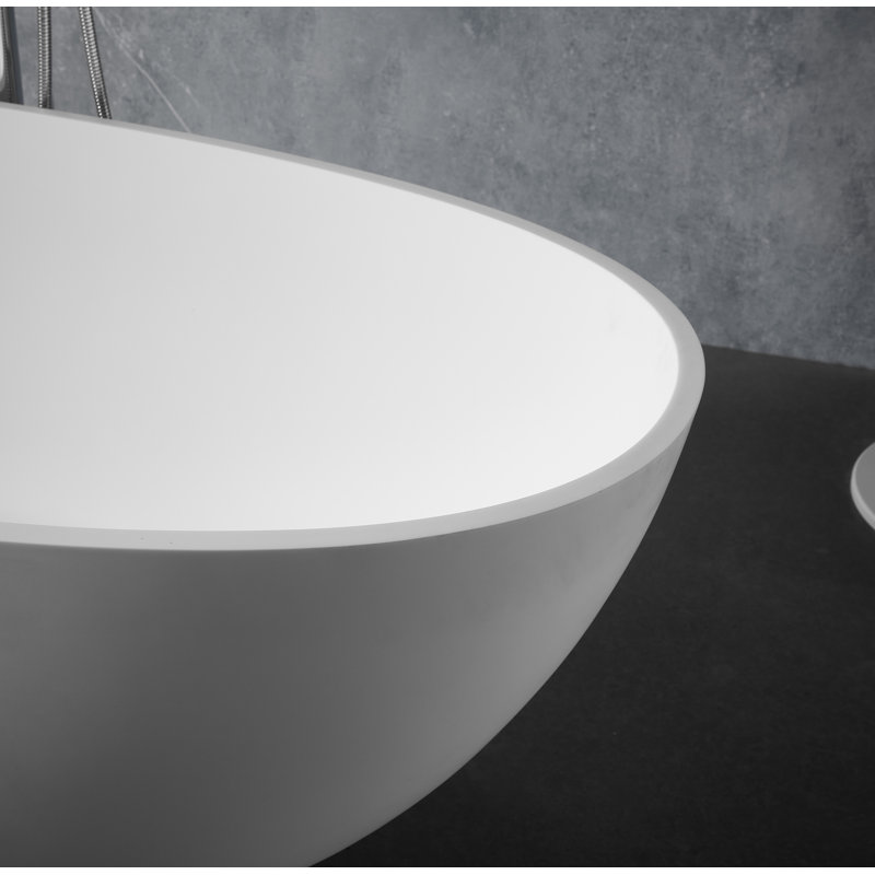 Biocura 65" X 30" Freestanding Soaking Oval Artificial Stone Surface Bathtub, White