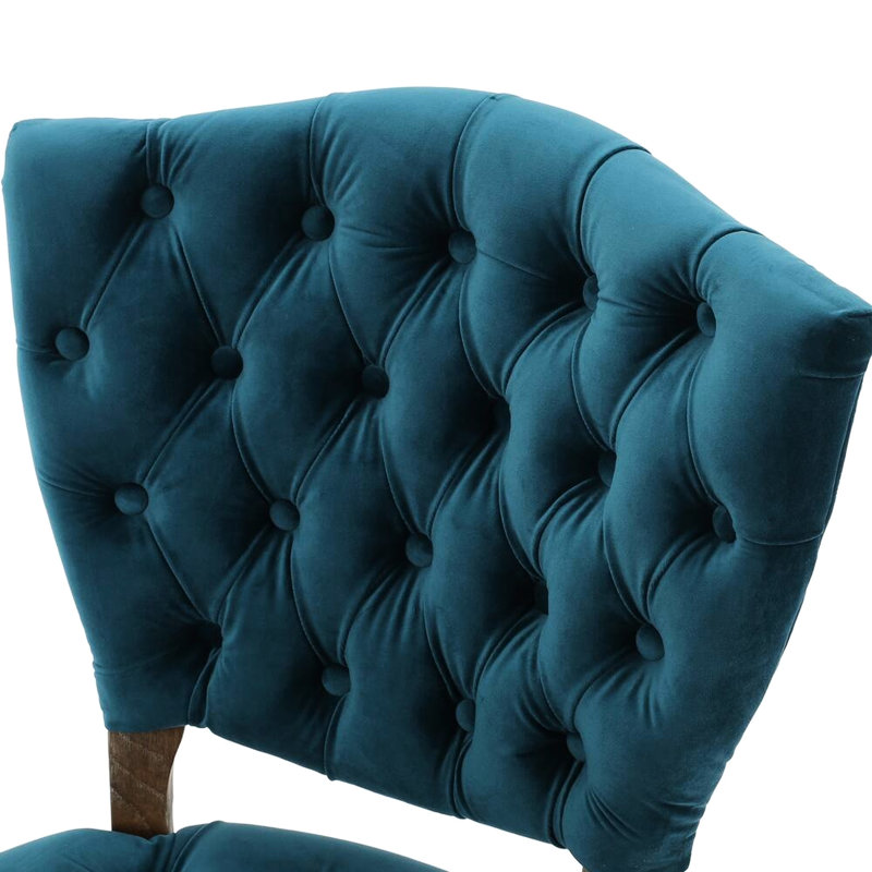 2 chaises de salle à manger Kd, siège en velours bleu sarcelle foncé, structure en bois, design d'inspiration rétro, 2 sièges confortables - solides et exquis