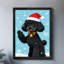 Art encadré noir rétro Un joli caniche noir coiffé d'un chapeau de Noël et d'une cravate des Fêtes, impressions sur toile de style rétro-1011490976