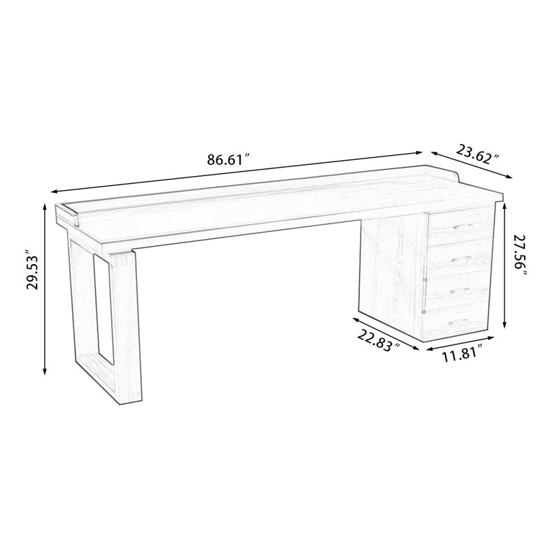 Bureaux rectangulaires en bois massif brun, H 29,53 po x l 86,61 po x P 23,62 po