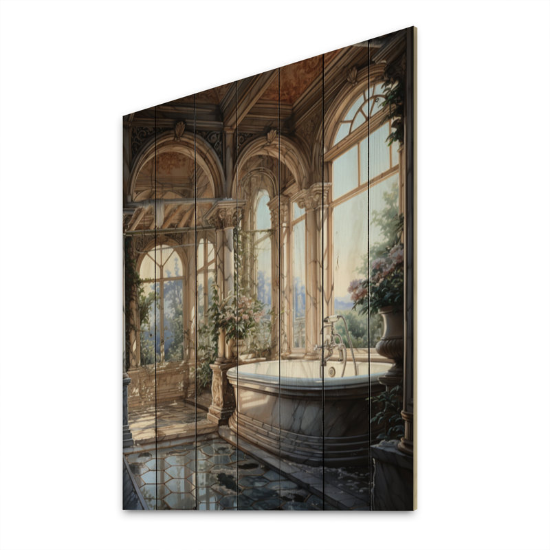 Salle de bain classique en marbre I - impression sur bois sans cadre, H 32 po x l 24 po x P 0,78 po