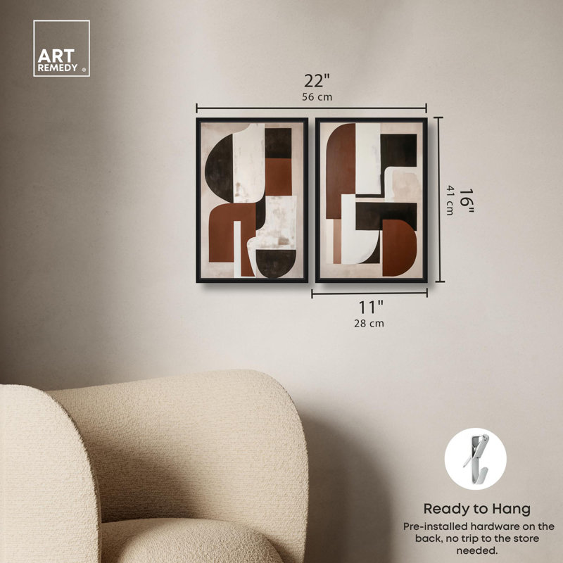 «Neutral Luxe Boho Art», ensemble de 2 impressions sur toile par , Noir, Impression dans un cadre flottant sans passe-parto