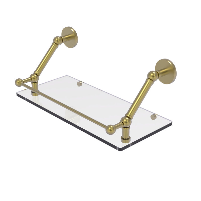 Tablette flottante Dalston avec barre de galerie, Laiton satiné, H 8 po x l 18 po x P 8,6 po