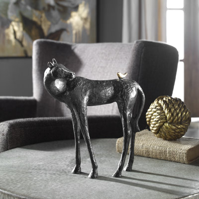 Figurine cheval brun foncé en métal
