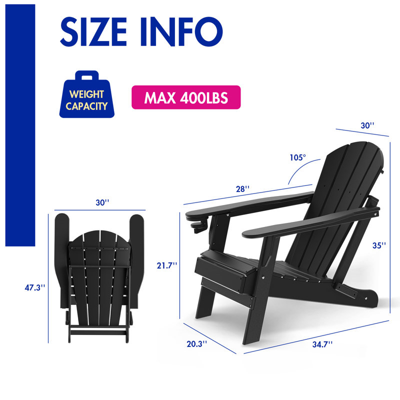 Felten Plastic Folding Adirondack Chair, Noir