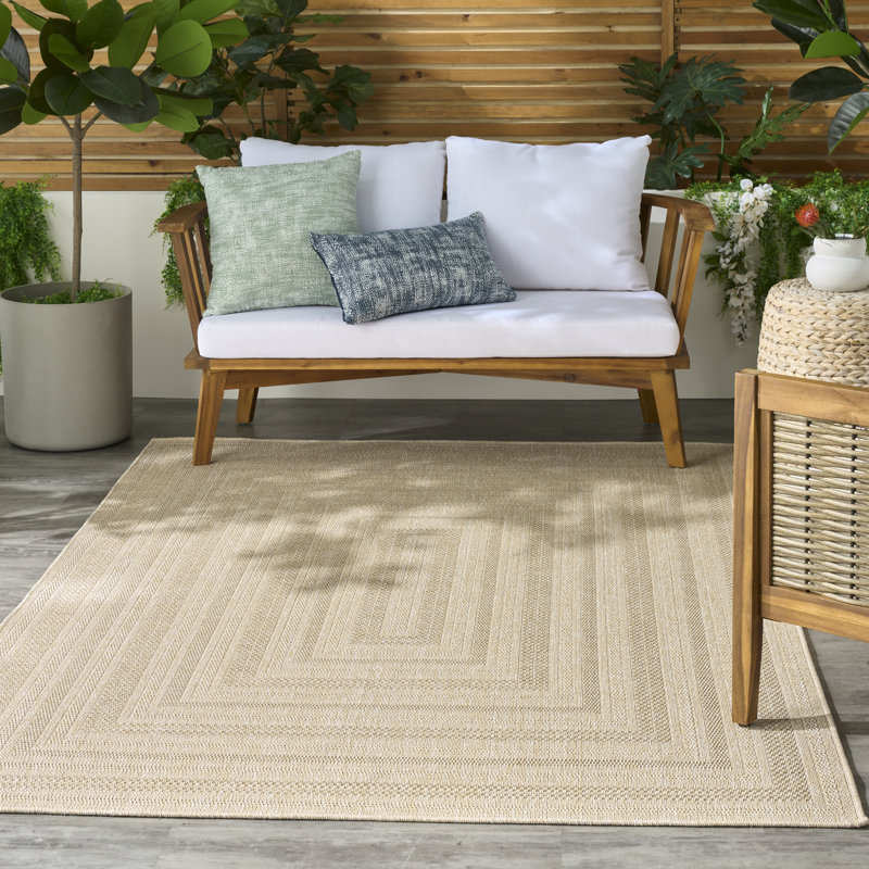 Cascio Geometric Indoor/Outdoor Area Rug, Rectangle 5'3" x 7', Cream
