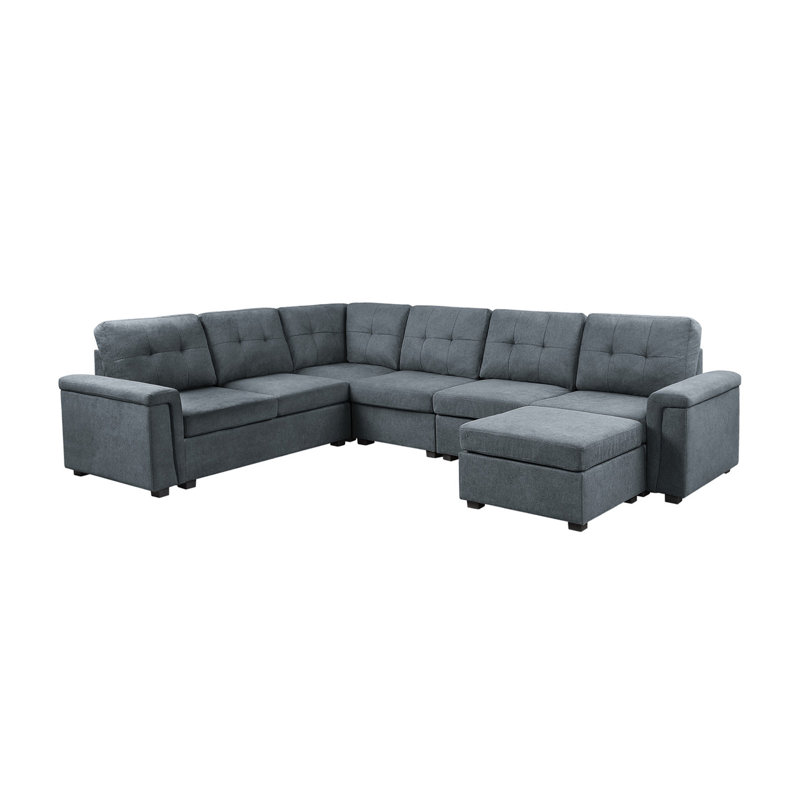 Canapé modulaire gris en tissu tissé 7 places avec repose-pieds Isla