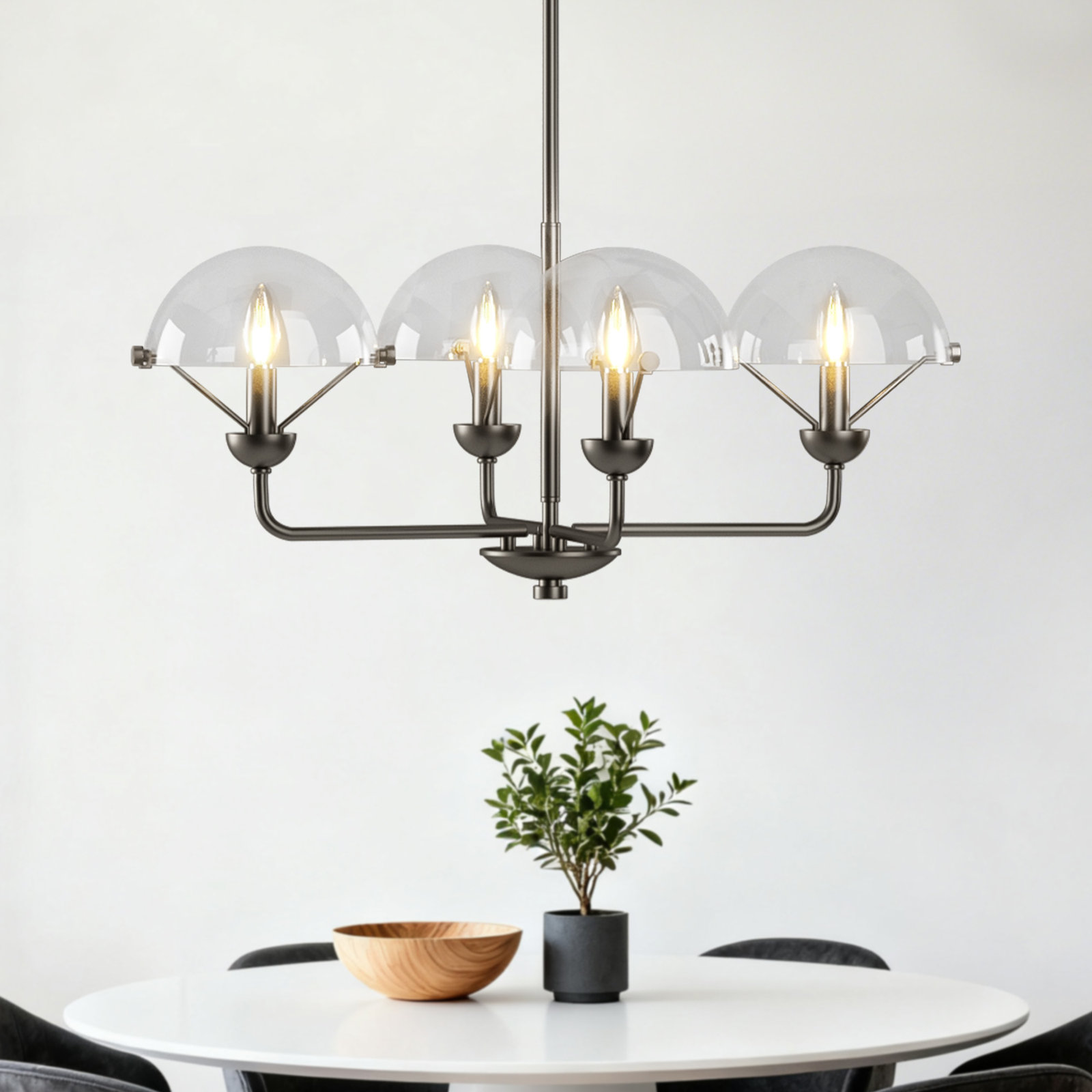 Iron 4-Light Chandelier, Gray Finish/Clear Glass Shade