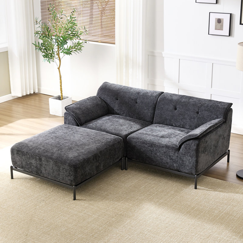 Modern Chenille Upholstered L-Shaped Modular Sofa, Black