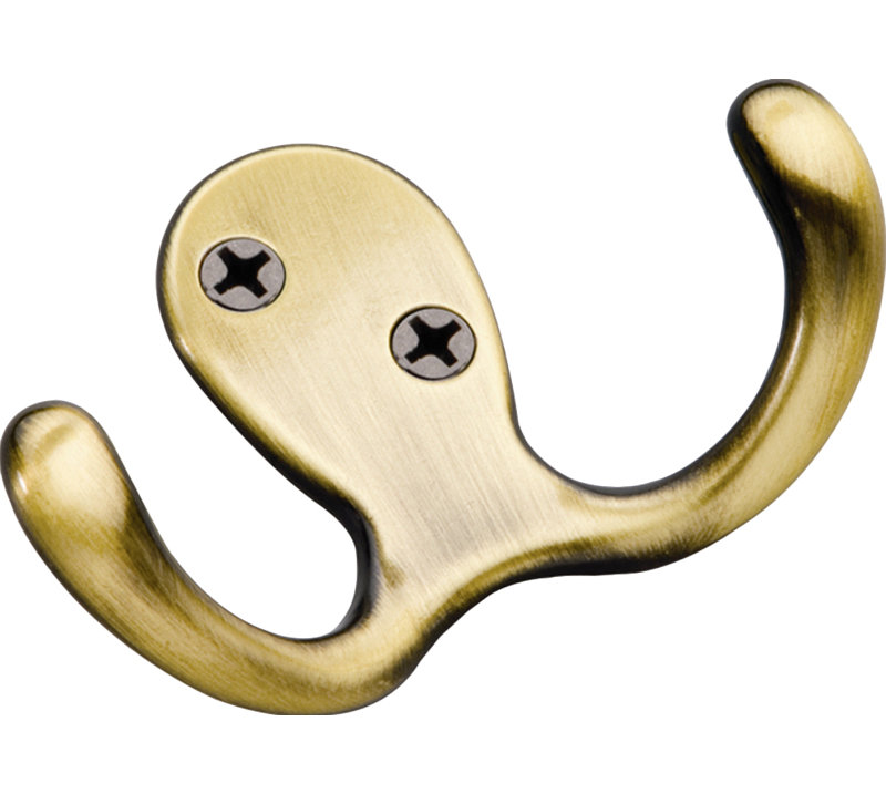 Utility Zinc Wall Hook, Antique Brass