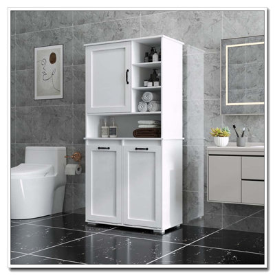Armoire de buanderie avec panier inclinable et tablettes réglables