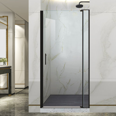28 - 32 in. W x 71 in. H Pivot Semi-Frameless Sliding Shower Door in Matte Black with Clear SGCC Tempered Glass
