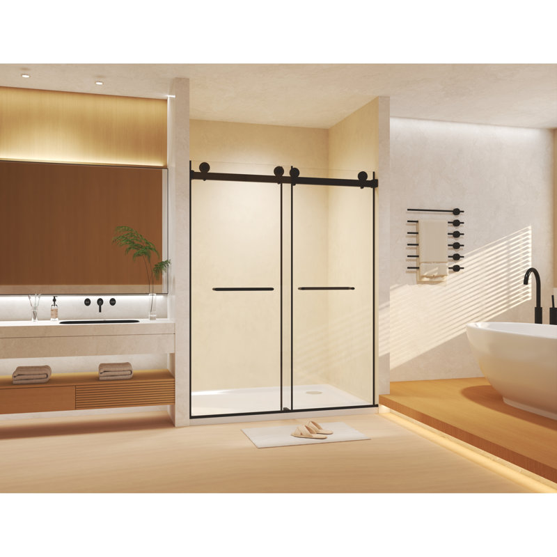 Salle de bain contemporaine à deux portes coulissantes en verre trempé noir mat