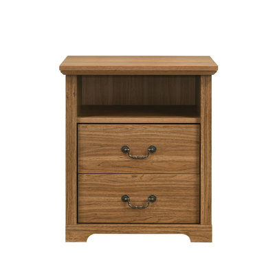Ensemble de 2 tables de chevet rustiques en noyer - Tables de chevet en bois d'ingénierie avec tablette ouverte et poignées en métal pour chambre à coucher