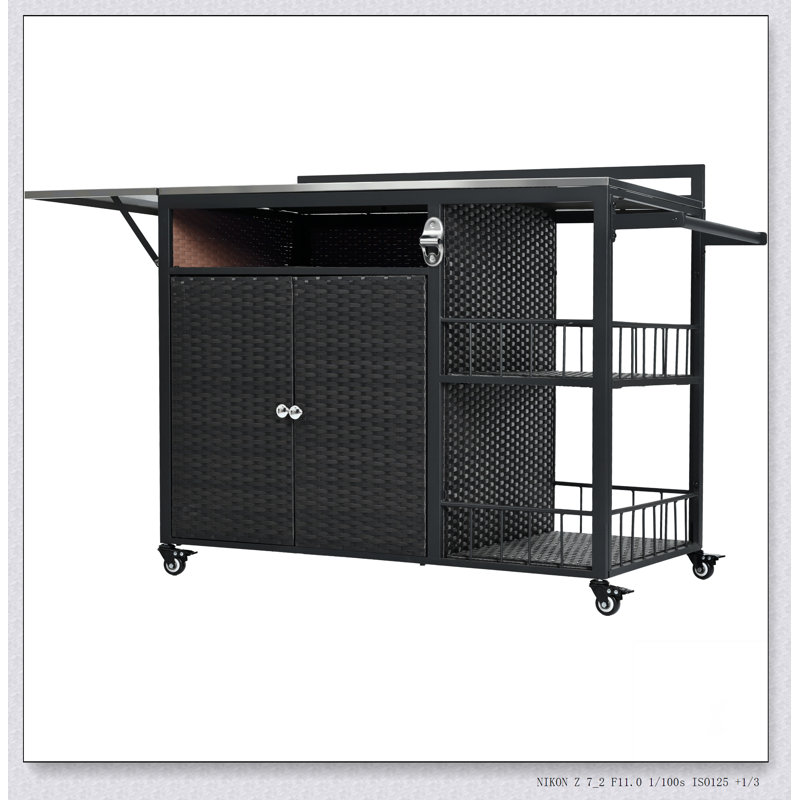 Îlot de cuisine extérieur de 63,5 pouces avec plateau de table pliable, grand rangement et ouvre-bouteille intégré pour les rassemblements de barbecue et de patio