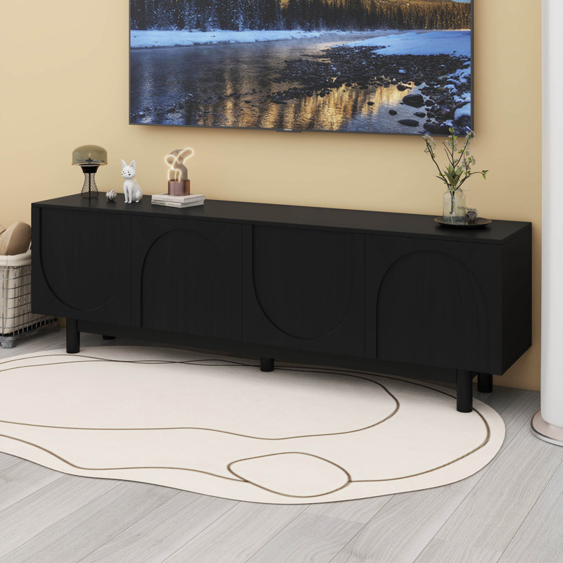 TV Stand With Storage Cabinet And Adjustable Shelves, Minimalist Arch Design Media, Black