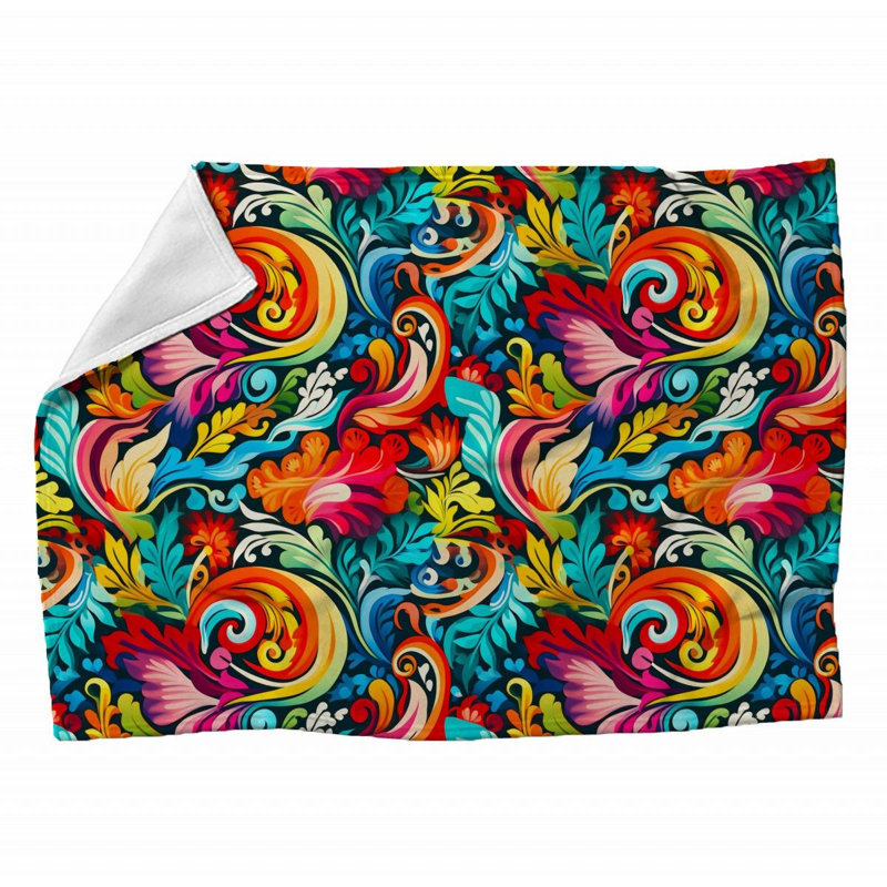 Machine Printed Throw Blanket, Twin, Paisley, Red/Blue/Orange